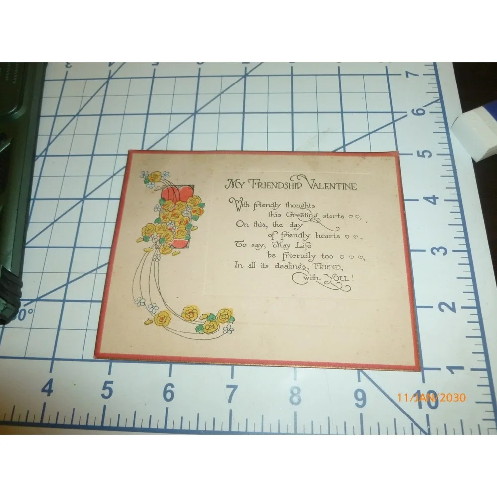 Vintage My Friendship Valentine‎ Card Yellow Roses Hearts Gartner Co Chicago USA